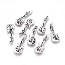 Tibetan Style Alloy Pendant, Guitar, Lead Free and Cadmium Free, Antique Silver, 31x11x2mm, Hole: 2mm(LFH20152Y-NF)