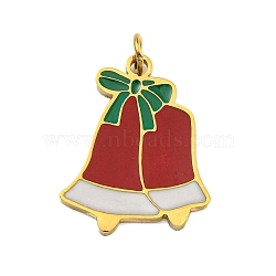 Christmas Theme Ion Plating(IP) 304 Stainless Steel Pendants, with Enamel and Jump Ring, Golden, Christmas Bell, 17x13x1mm, Hole: 2.5mm(STAS-O005-01E-G)