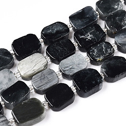 Natural Eagle Eye Stone Beads Strands, with Seed Beads, Rectangle, 11~13x8~10x4~5mm, Hole: 0.9mm, seed beads: 3x3x2, hole: 0.8mm, about 28pcs/strand, 15.63''(39.7cm)(G-T138-05)