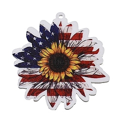Independence Day Acrylic Pendants, American Flag, Flower, 32x37x2mm, Hole: 1.4mm(OACR-O007-05B)