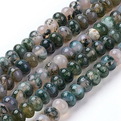 Natural Moss Agate Beads Strands, Rondelle, 8x5.5mm, Hole: 1mm, about 74pcs/strand, 15.7 inch(40cm)(G-G731-08-8mm)