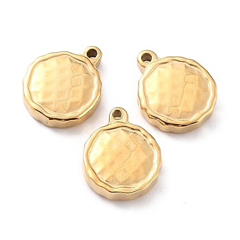 Ion Plating(IP) 316 Surgical Stainless Steel Charms, Manual Polishing, Textured, Flat Round, Golden, 14.5x12x3mm, Hole: 1.2mm