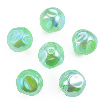 Electroplate Rainbow Iridescent Plating Acrylic Beads, Glitter Beads, Nuggets, Light Green, 16x15.5mm, Hole: 2.2mm