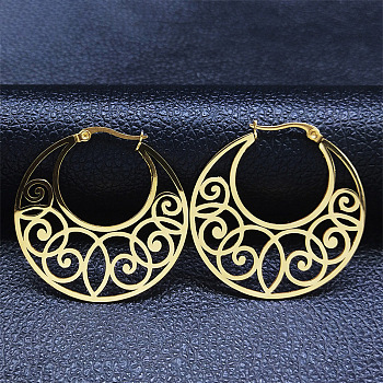 304 Stainless Steel Hollow Moon Hoop Earrings, Bohemia Theme Earrings, Golden, 41.5x40x1mm