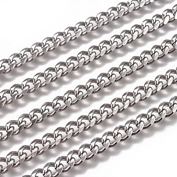 3.28 Feet Handmade 304 Stainless Steel Cuban Link Chains, Chunky Curb Chains, Twisted Chains, Unwelded, Faceted, Stainless Steel Color, 7x5x2mm, Wire: 1.4mm