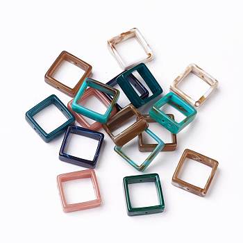 Acrylic Bead Frame, Imitation Gemstone Style, Rectangle, Mixed Color, 28x27x9.5mm, Hole: 1.5mm, about 160pcs/500g