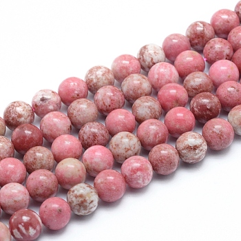 Natural Rhodonite Beads Strands, Round, 10~10.5mm, Hole: 1mm, about 38pcs/strand, 15.75 inch(40cm)