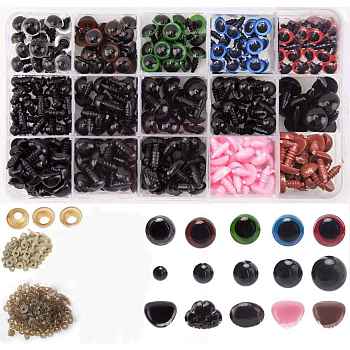 Plastic Safety Craft Eye & Nose, with Washers, for DIY Doll Toys Puppet Plush Animal Making, Mixed Color, 99x167mm, 560pcs/set