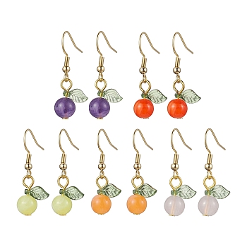 5Pairs 5 Colors Acrylic Dangle Earrings, with 304 Stainless Steel Earring Hooks, Round, Golden, 32.5x12.5mm, 1pair/color