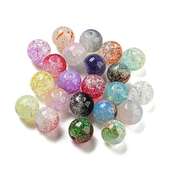 Transparent Spray Painting Crackle Glass Beads, Round, Mixed Color, 10mm, Hole: 1.6mm, 200pcs/bag