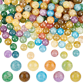 270Pcs 9 Colors Imitation Cracked Jade Glass Beads Sets, Round, Mixed Color, 8x7.5mm, Hole: 1.4mm, 30pcs/color