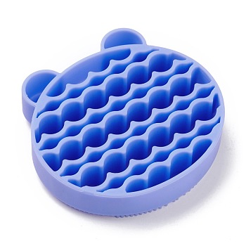 Silicone Makeup Cleaning Brush Scrubber Mat Portable Washing Tool, Double Duty, Bear Shape, Dodger Blue, 10.4x11x2.5cm