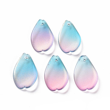 Two Tone Transparent Spray Painted Glass Pendants, with Glitter Powder, Petaline, Colorful, 16x9.5x2mm, Hole: 1mm