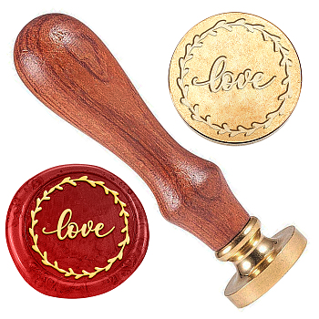 Golden Tone Brass Wax Seal Stamp Head with Wooden Handle, for Envelopes Invitations, Gift Card, Word, 83x22mm, Stamps: 25x14.5mm