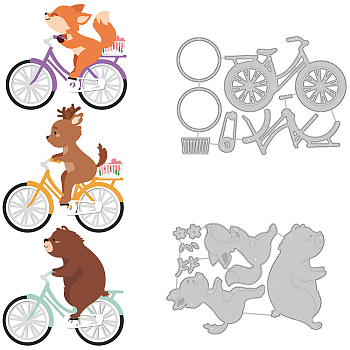 2Pcs 2 Styles Carbon Steel Cutting Dies Stencils, for DIY Scrapbooking, Photo Album, Decorative Embossing Paper Card, Stainless Steel Color, Bicycle, Animal Pattern, 149~158x103~110x0.8mm, 1pc/style