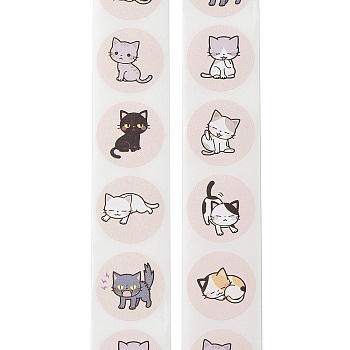 Self-Adhesive Stickers, Round with Animal, for Presents Decoration, Cat Shape, 25mm 500pcs/roll