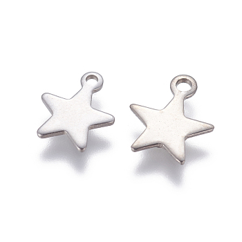 304 Stainless Steel Charms, Star, Stainless Steel Color, 11.5x9.5x1mm, Hole: 1.4mm