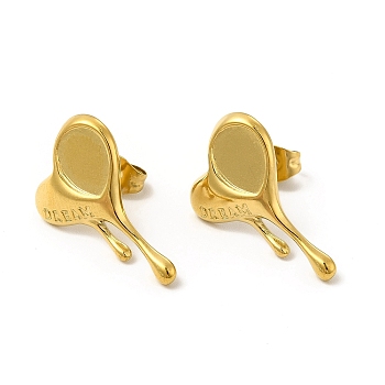 Ion Plating(IP) 304 Stainless Steel Word Dream Stud Earring Settings, Melting Heart with Teardrop Tray, Real 18K Gold Plated, Tray: 8.5x6mm, 20x14mm, Pin: 0.8mm