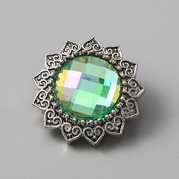 Alloy Snap Buttons, with Plastic Rhinestone, Jewelry Buttons, Flower, Light Green, 20.5x11mm, Knob: 5mm