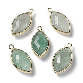 Natural Green Quartz Pendants, with Platinum Brass Edge, Faceted, Horse Eye, 22x12x5.5mm, Hole: 1.8mm