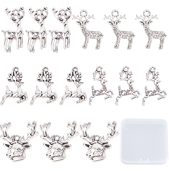 50Pcs 5 Style Tibetan Style Alloy Pendants, Cadmium Free & Lead Free, Elk Christmas Reindeer/Stag, Antique Silver, 20~26.5x12.5~19x2~4mm, Hole: 1.5~1.8mm, 10pcs/style