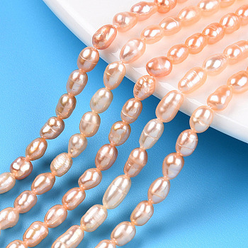 Natural Cultured Freshwater Pearl Beads Strands, Baroque Keshi Pearl Rice Beads, Wheat, 4.5~8.5x3.4~4mm, Hole: 0.7~0.8mm, about 53~68pcs/strand, 13.98 inch(35.5cm)