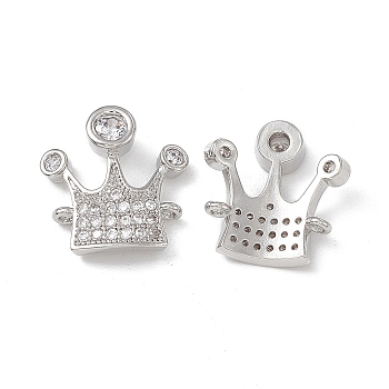 Brass Pave Clear Cubic Zirconia Connector Charms, Crown Links, Platinum, 16.5x15.5x3.5mm, Hole: 1mm