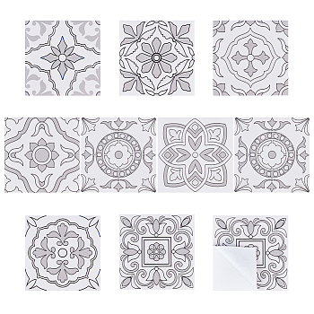PVC Mandala Matte Floor Decorative Stickers, Waterproof Tile Decals for Kitchen Wall Furniture DIY Decoration, Light Grey, 10x10x0.03cm, 10pcs/set