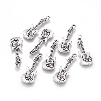 Tibetan Style Alloy Pendant, Guitar, Lead Free and Cadmium Free, Antique Silver, 31x11x2mm, Hole: 2mm