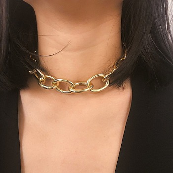 Chunky Aluminum Cable Chain Necklaces for Women, Golden, 15.12 inch(38.4cm)