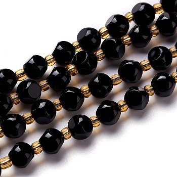 Natural Black Onyx Beads Strand, with Seed Beads, Six Sided Celestial Dice, 6~6.5x6~6.5x6~6.5mm, Hole: 0.5mm, about 24pcs/strand, 8.07''(20.5cm)