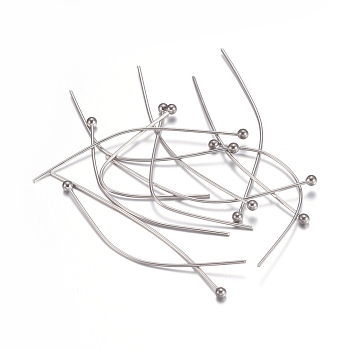 Tarnish Resistant 304 Stainless Steel Ball Head Pins, Stainless Steel Color, 40x0.6mm, 22 Gauge, Head: 1.8mm