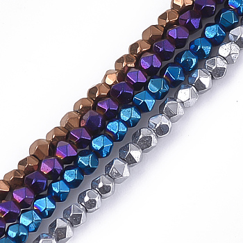 Electroplate Non-magnetic Synthetic Hematite Beads Strands, Star Cut Round Beads, Vacuum Plating, Polygon, Mixed Color, 2x2x2mm, Hole: 0.5mm, about 200~206pcs/strand, 15.7 inch