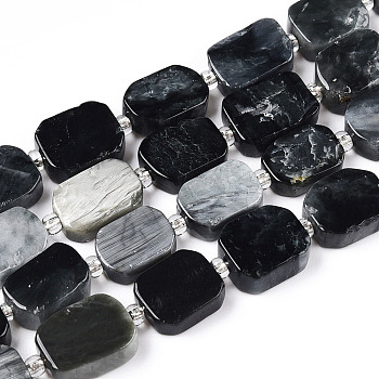 Natural Eagle Eye Stone Beads Strands, with Seed Beads, Rectangle, 11~13x8~10x4~5mm, Hole: 0.9mm, seed beads: 3x3x2, hole: 0.8mm, about 28pcs/strand, 15.63''(39.7cm)