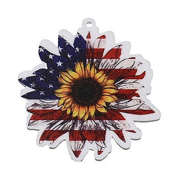 Independence Day Acrylic Pendants, American Flag, Flower, 32x37x2mm, Hole: 1.4mm