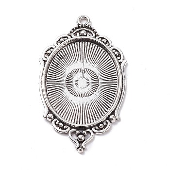 Tibetan Style Alloy Pendant Cabochon Settings, Oval, Antique Silver, 64.5x37x2.5mm, Hole: 2.5mm, Tray: 39.5x30.5mm