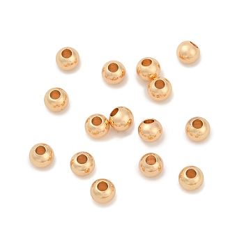 Brass Beads, Round, Rack Plating, Long-Lasting Plated, Lead Free & Cadmium Free, Real 14K Gold Plated, 4x3mm, Hole: 1.8mm