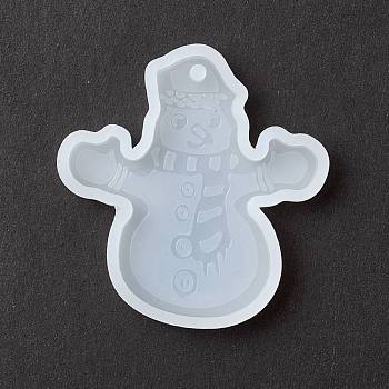 Christmas Theme DIY Snowman Pendant Statue Silicone Molds, Portrait Sculpture Resin Casting Molds, for UV Resin & Epoxy Resin Jewelry Making, White, 54x51x7mm, Hole: 2.5mm
