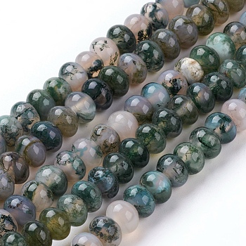 Natural Moss Agate Beads Strands, Rondelle, 8x5.5mm, Hole: 1mm, about 74pcs/strand, 15.7 inch(40cm)