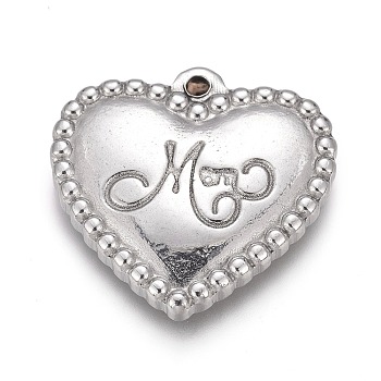 Mother's Day 304 Stainless Steel Pendants, Heart with Word Mom & Love, Stainless Steel Color, 22x22.5x3.5mm, Hole: 1.6mm