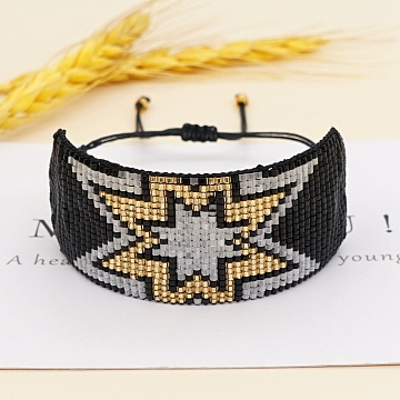 Miyuki Glass Seed Braided Bead Bracelet, Spark Star Friendship Bracelet for Women, Black, 11 inch(28cm)(BJEW-A121-63B)