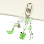Alloy & Acrylic & Resin Pendant Decorations, with Alloy Swivel Clasps, Platinum, Frog, 93mm(HJEW-YW00335-04)