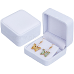 2Pcs Velvet Earring Boxes, Square, White, 7x7x3.85cm(VBOX-BBC0001-01C)