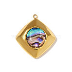 304 Stainless Steel Paua Shell Pendants, Ion Plating(IP), Mirror Polished Finish, Real 18K Gold Plated, Rhombus, 23x21mm(STAS-OY008-91G)