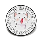 Always Sleepy Club Cat Enamel Pins, Black Alloy Lapel Pin Backs for Backpack Clothes, White, 32mm(JEWB-K040-09EB)