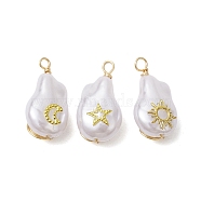 ABS Plastic Imitation Pearl Pendants, with Brass Cabochons and Eco-Friendly Copper Wire, Mixed Shapes, 21x10.5x7.5mm, Hole: 2~2.4mm, about 3Pcs/Set(PALLOY-JF02600-01)
