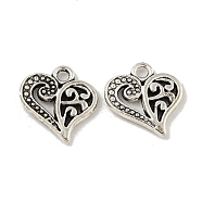 Tibetan Style Alloy Charms, Heart, Cadmium Free & Lead Free, Antique Silver, 14.5x14x2mm, Hole: 1.5mm, about 909pcs/1000g(TIBE-Q050-166AS-LF)