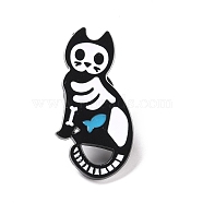 Cat Skeleton Enamel Pin, Halloween Animal Alloy Badge for Backpack Clothing, Electrophoresis Black, White, 31x16x2mm, Pin: 1mm(JEWB-F016-15EB)