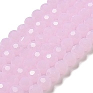 Imitation Jade Glass Beads Stands, Faceted, Round, Pearl Pink, 6mm, Hole: 1mm, about 98pcs/strand, 20.47''(52cm)(EGLA-A035-J6mm-D02)