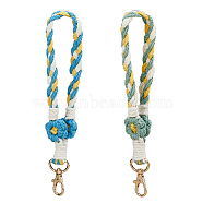 2Pcs 2 Colors Cotton Handmade Braided Wrist Lanyard Pendant Decorations, with Zinc Alloy Swivel Clasps, for Keychain Making, Mixed Color, 210x17mm, 1pc/color(KEYC-HY0001-21)